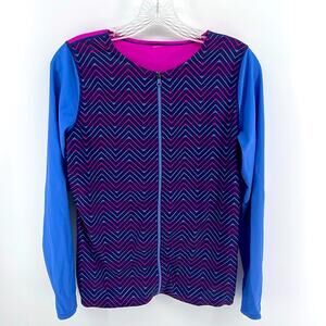 Roxy long sleeve crewneck full zip geometric chevron print surf swim rash guard